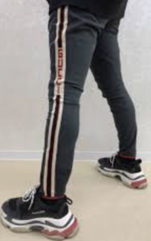 GUCCI ストライプ ギャバジン ストレッチ パンツ 46 GRAY グッチ シェリー ライン スキニー スリム デーパード pants skinny グレー 灰_画像10