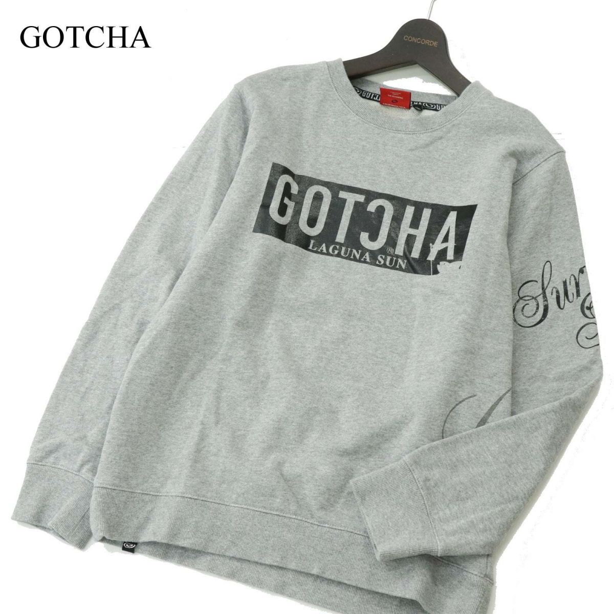 GOTCHA ガッチャ 通年 ビッグ ロゴ★ スウェット トレーナー Sz.M　メンズ グレー サーフ　A3T04445_4#I_画像1