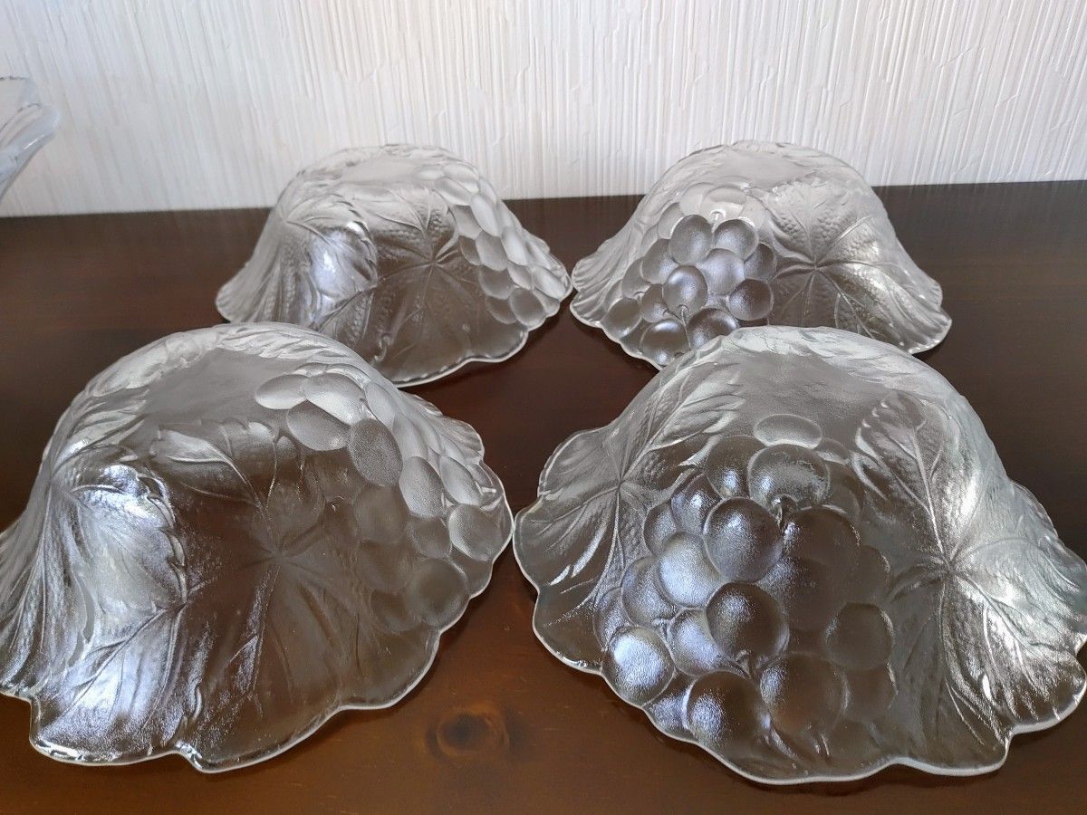 昭和レトロ ぶどう柄 サラダボウル ガラス器 ガラスボウルセット
