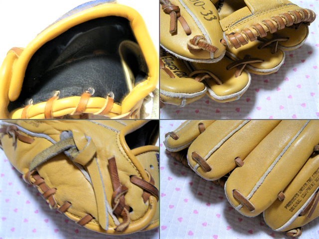 日本プロ野球 名球会　CROSSBAT TRAP　G.P.C 200-33　ジュニア用グローブ・グラブ　黄系　軟式野球用右投げオールラウンドモデル_画像6