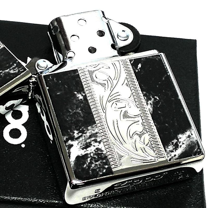 ZIPPO かっこいい アラベスク＆黒大理石 ジッポ ライター Marble＆Engrave シルバー＆ブラック 彫刻 両面加工 黒銀 おしゃれ メンズ ギフト_画像4