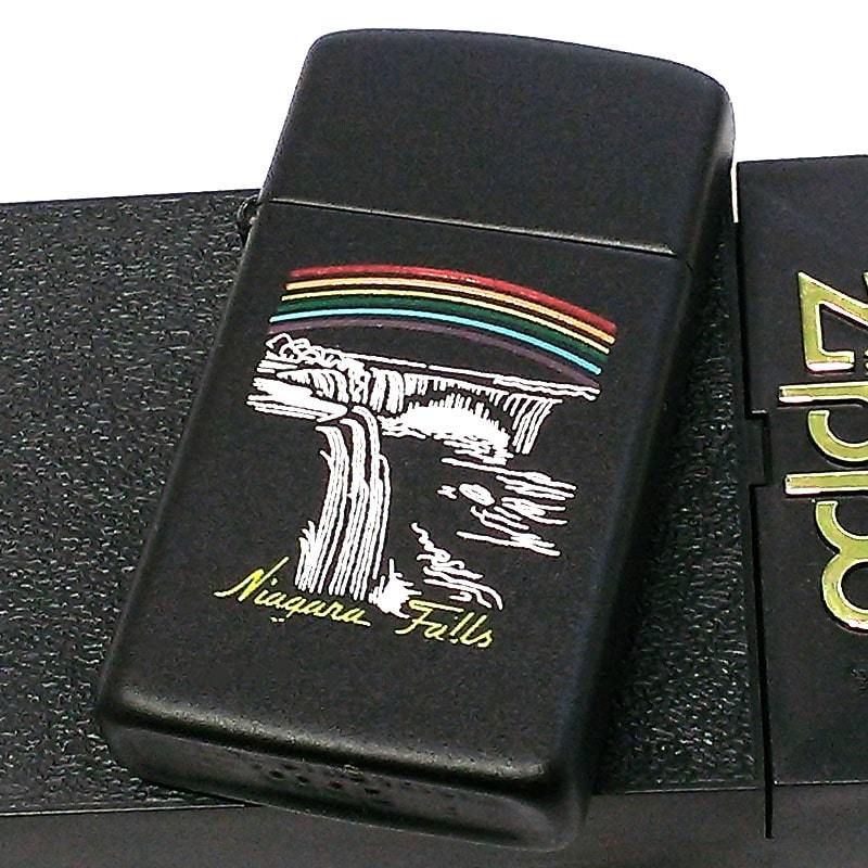 ZIPPO ライター スリム ジッポ カナダ製 ナイアガラ・フォールズ 1999年製 オンタリオ製 滝 マットブラック 虹 メンズ ギフト_画像1