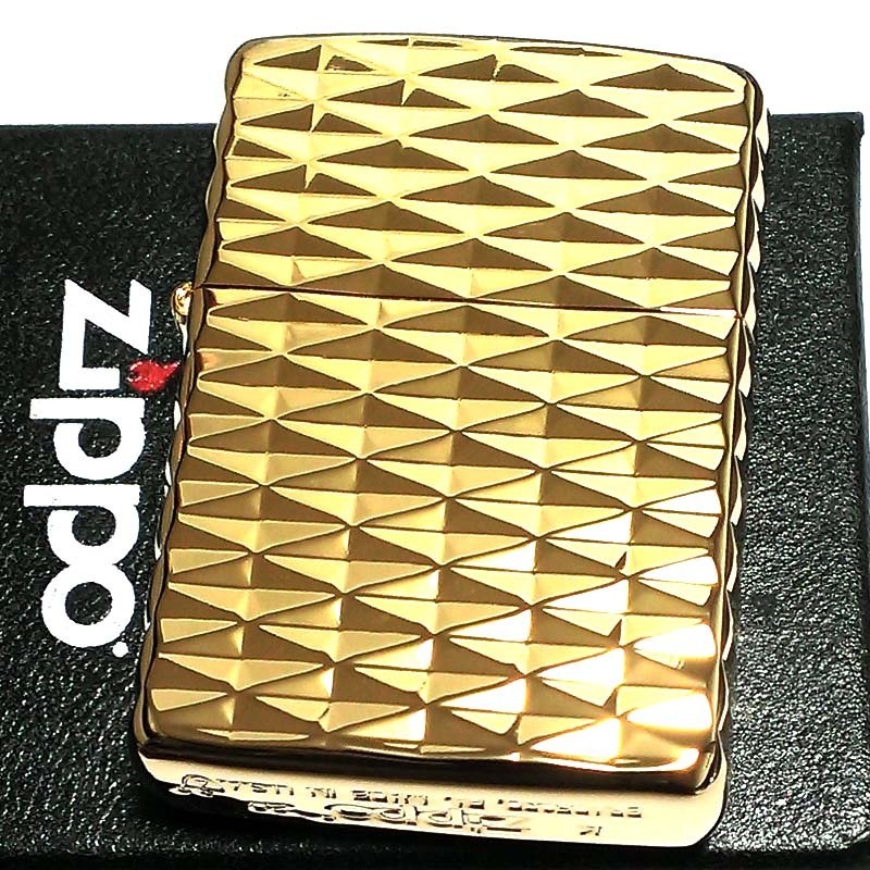 ZIPPO アーマー ダイヤモンドシェイプ ジッポ ライター かっこいい ゴールド ４面ダイヤ彫刻加工 金タンク 重厚 ギフト_画像7