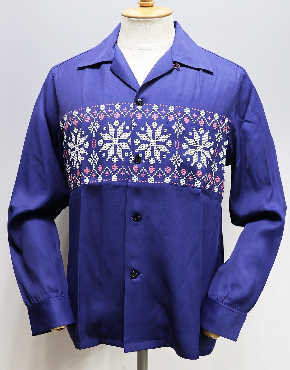 The Groovin High (グルービンハイ) 1940s Town Craft Style Rayon Shirts “Snow Pattern” / レーヨンシャツ 未使用品 ネイビー size M_画像2