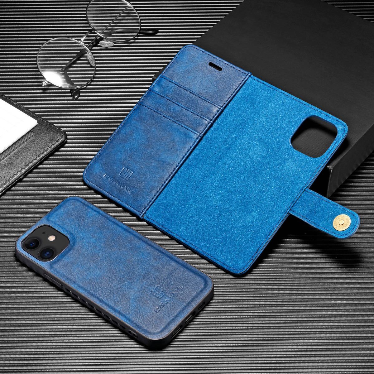 iPhone12 mini leather case iPhone 12 mini case iPhone 12 Mini leather case 5.4 -inch card storage notebook type removed possibility blue 