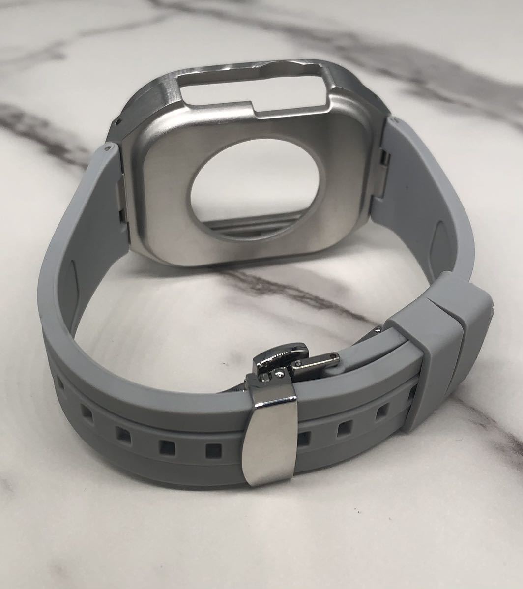 グレー★アップルウォッチバンド ラバーベルト カバー　ステンレス Apple Watch ケース 49mm ウルトラ　ultra メンズ レディース_画像4