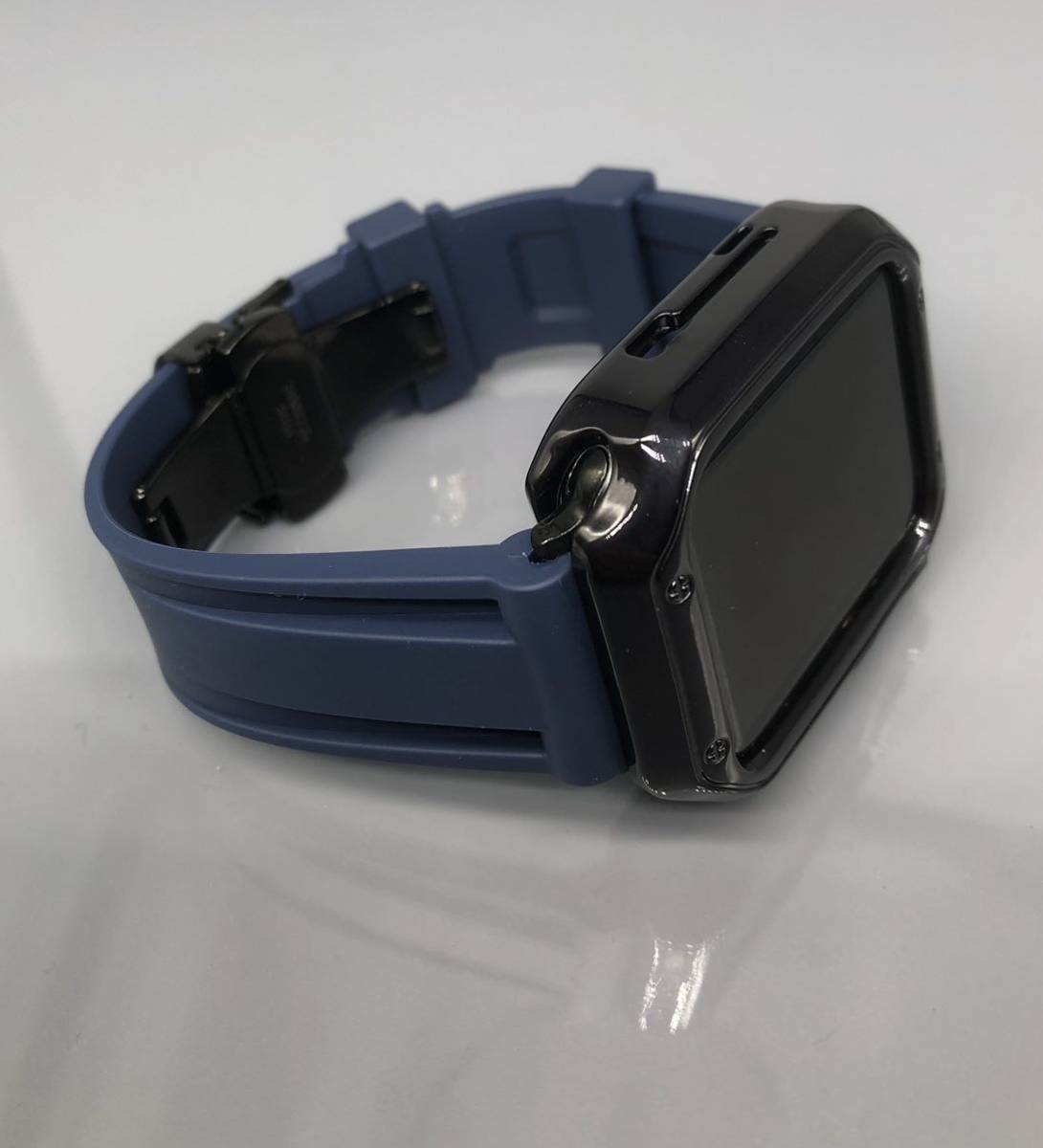 ネイビー ブラック アップルウォッチバンド ラバーベルト Apple Watch カバー ケース メンズ レディース 38mm 40mm 41mm 42mm 44mm 45mmの画像5