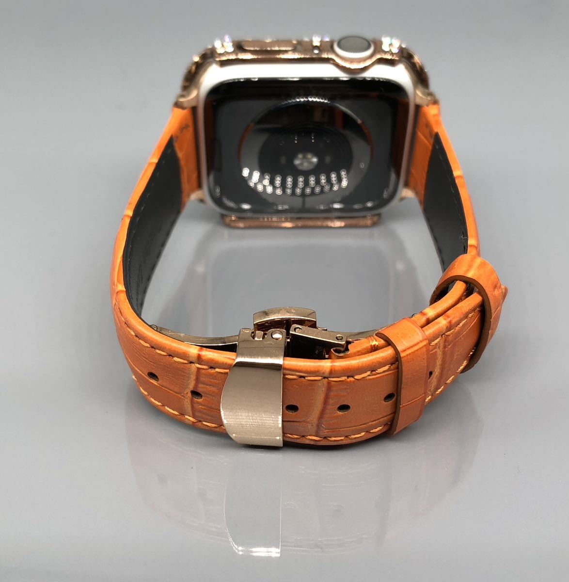 オレンジ rg アップルウォッチバンド 高級レザー 本革ベルト Apple Watch クロコダイル キラキラ　カバー　ケース 40mm 41mm 44mm 45mm_画像5