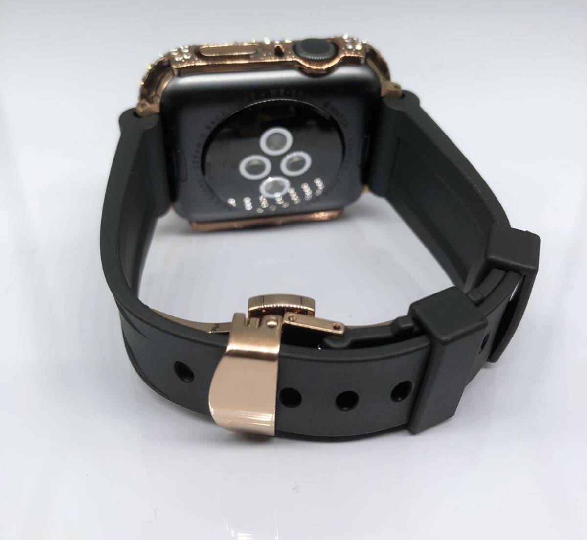 ブラック 2nd ローズg★アップルウォッチバンド ラバーベルト Apple Watch 　キラキラ ケース カバー 4 5 6 7 8 se 40mm 41mm 44mm 45mm