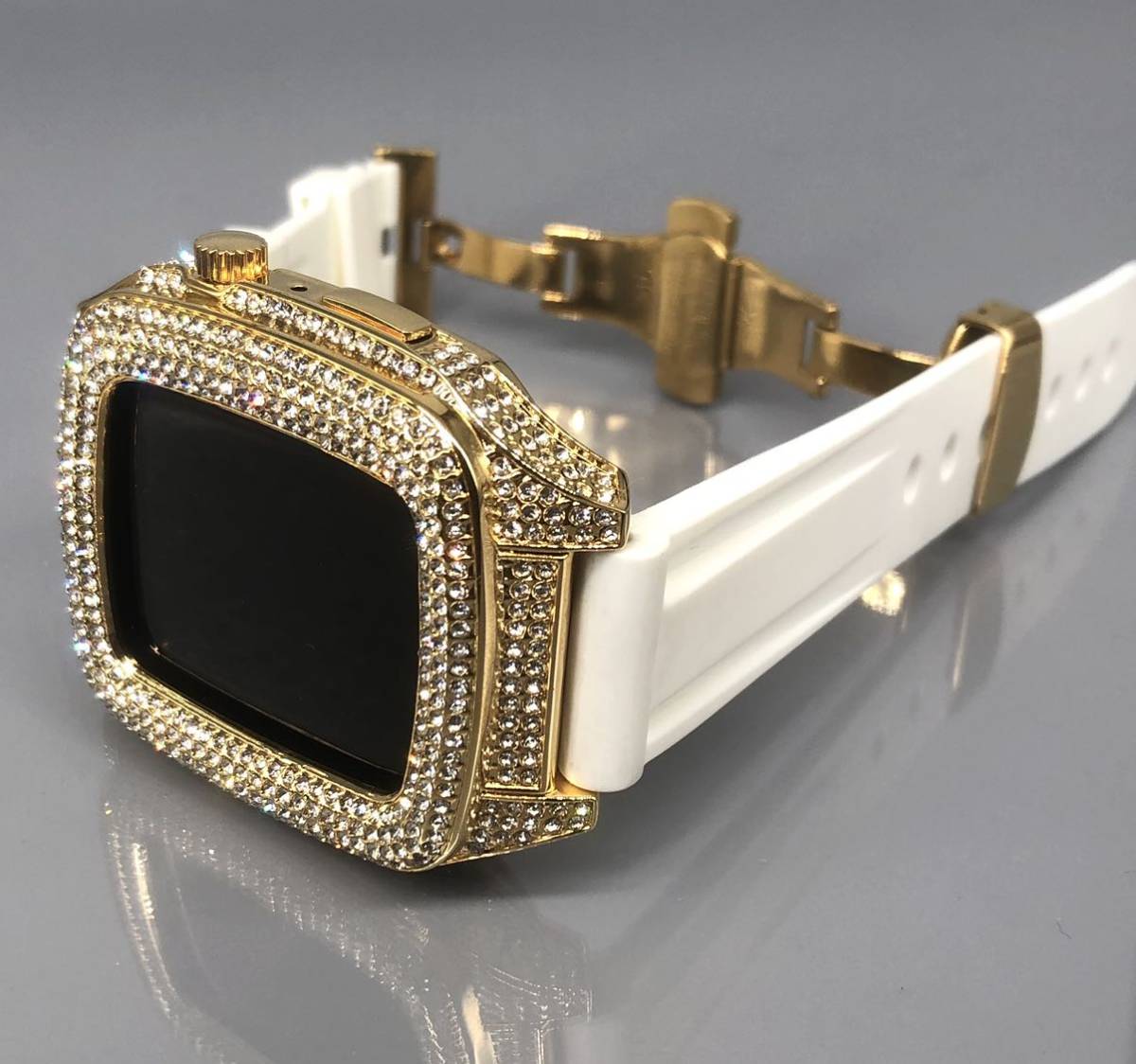 hゴールド☆アップルウォッチバンド ステンレス カバー キラキラ ラバーベルト Apple Watch ケース 44mm 45mm - ラバーベルト hゴールド☆アップルウォッチバンド ステンレス カバー キラキラ ラバーベルト Apple Watch ケース 44mm 45mm - ラバーベルト