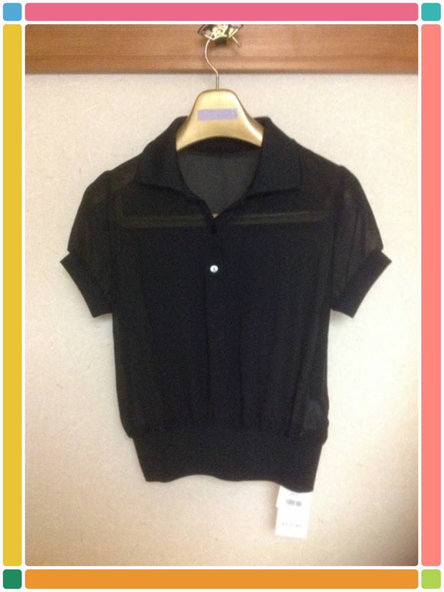 新品 EGOIST素敵シースルー定価5600夏服S-M elegant薄手透ける黒色ブラウス半袖ポロシャツス風リブ女性レディース上着トップス高級婦人服 新品 EGOIST素敵シースルー定価5600夏服S-M elegant薄手透ける黒色ブラウス半袖ポロシャツス風リブ女性レディース上着トップス高級婦人服