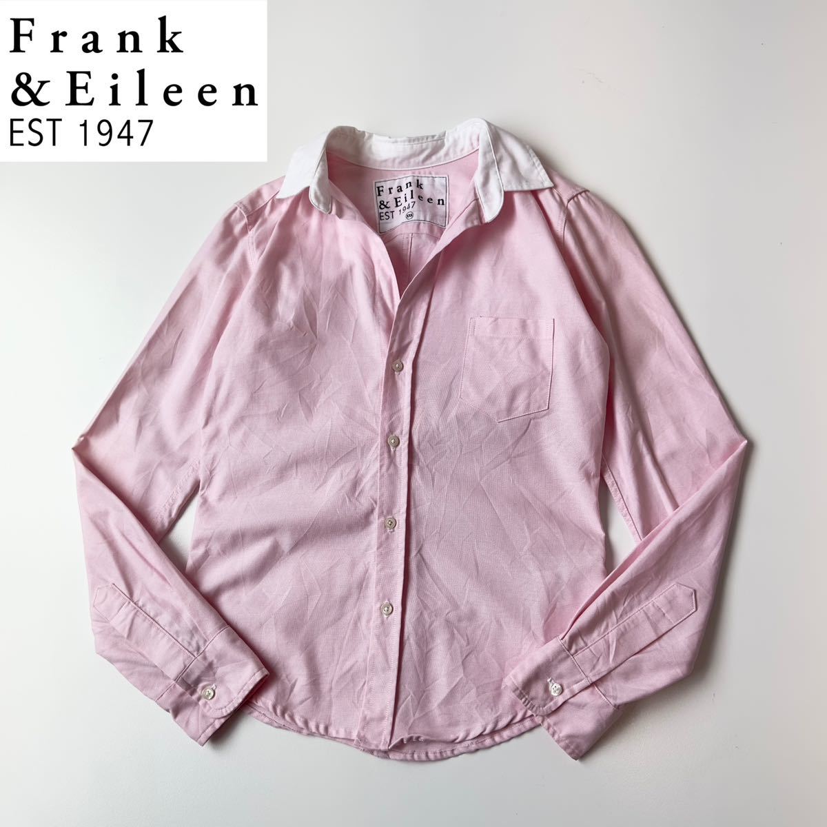 美品 Frank&Eileen フランク&アイリーン BARRY オープンカラークレリックシャツ XXS 日本サイズS相当 ピンク アメリカ製_画像1