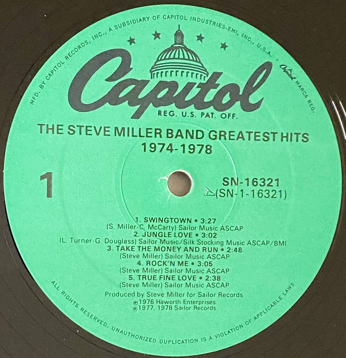 Steve Miller Band Greatest Hits 1974-78 レコード LP 1984年 US盤 Reissue Capitol Records SN 16321_画像4