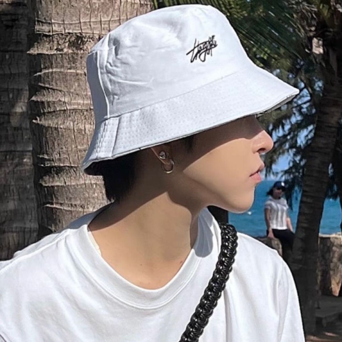バケットハット 白 リバーシブル帽子 ストリート ロゴ レディース メンズ 韓国 通販