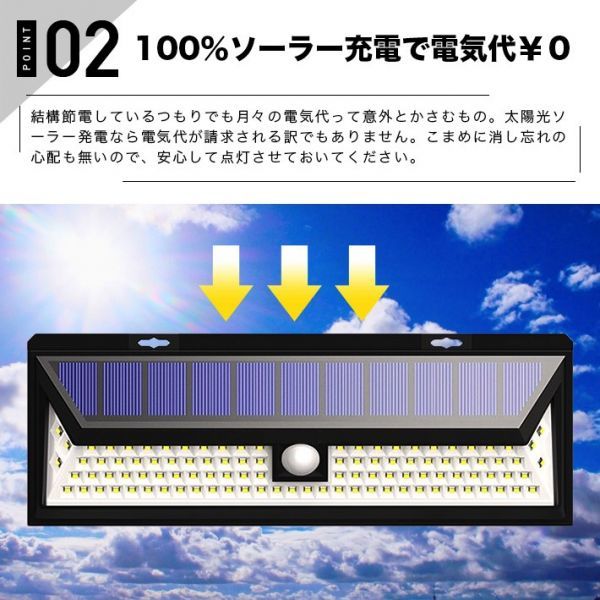 102LED センサーライト 2個セット リモコン付き 2020改良版 ソーラー充電 3つの照明モード 明暗センサー_画像7