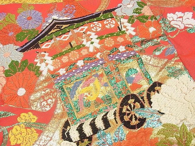 豪華色打掛 花嫁 婚礼 ブライダル 刺繍 御所車吉祥鳳凰花文 金糸-