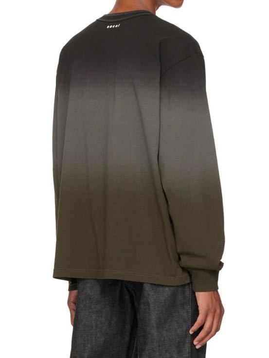 22AW新品4 sacai サカイ メンズ グラデーション ロング Tシャツ 長袖 size 4 XL スウェット コットンジャージー ロンT ダークグレー カーキ