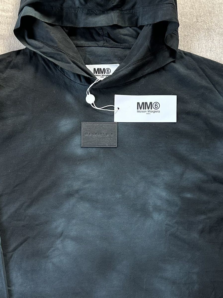 黒S新品 メゾンマルジェラ MM6 タイダイ ロゴ パッチ スウェット シャツ パーカー 22SS Maison Margiela 6 レディース  長袖 ロング Tシャツ