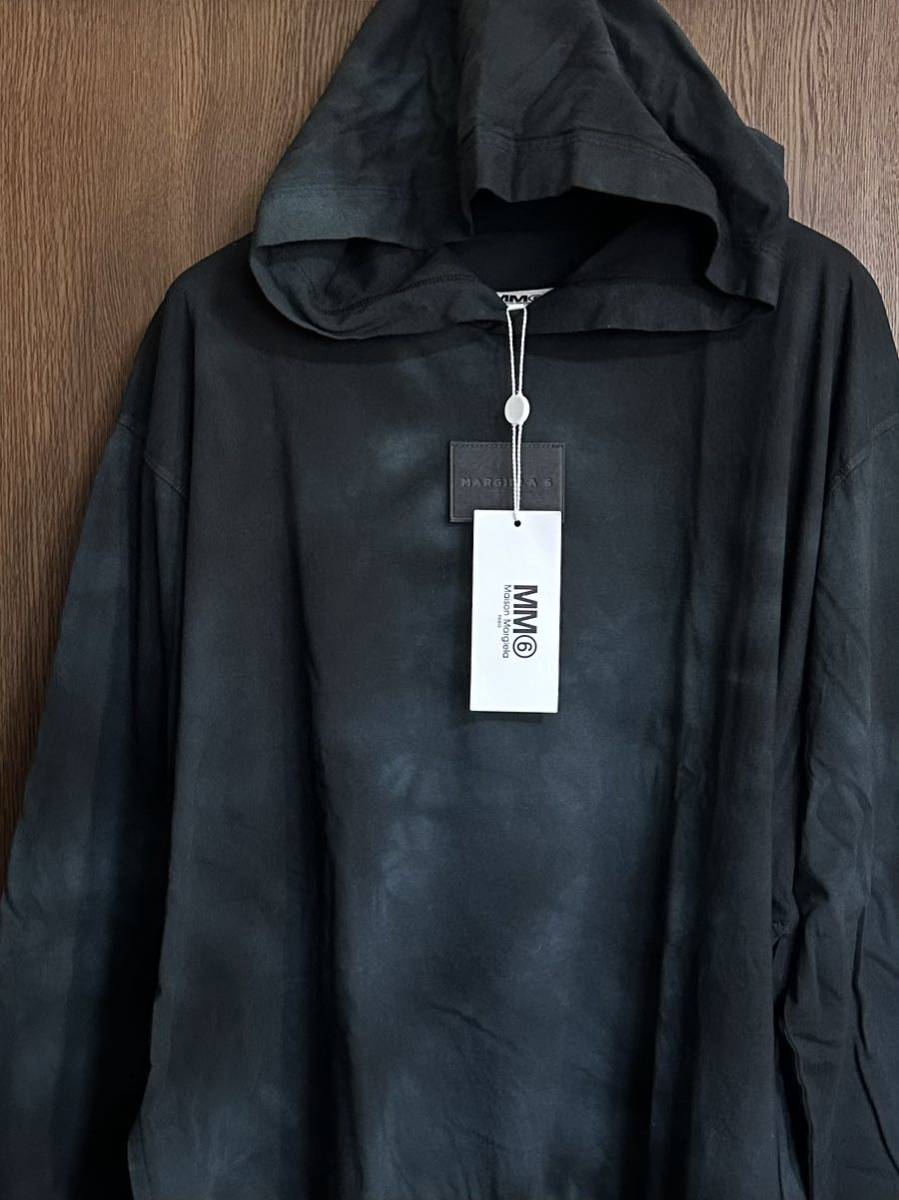 黒S新品 メゾンマルジェラ MM6 タイダイ ロゴ パッチ スウェット シャツ パーカー 22SS Maison Margiela 6 レディース  長袖 ロング Tシャツ