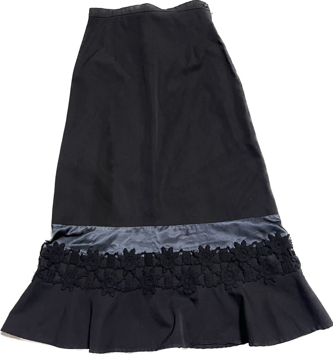 AD2001 tricot COMME des GARCONS トリコ コムデギャルソン 裾装飾 フレアー ロングスカート 黒 M