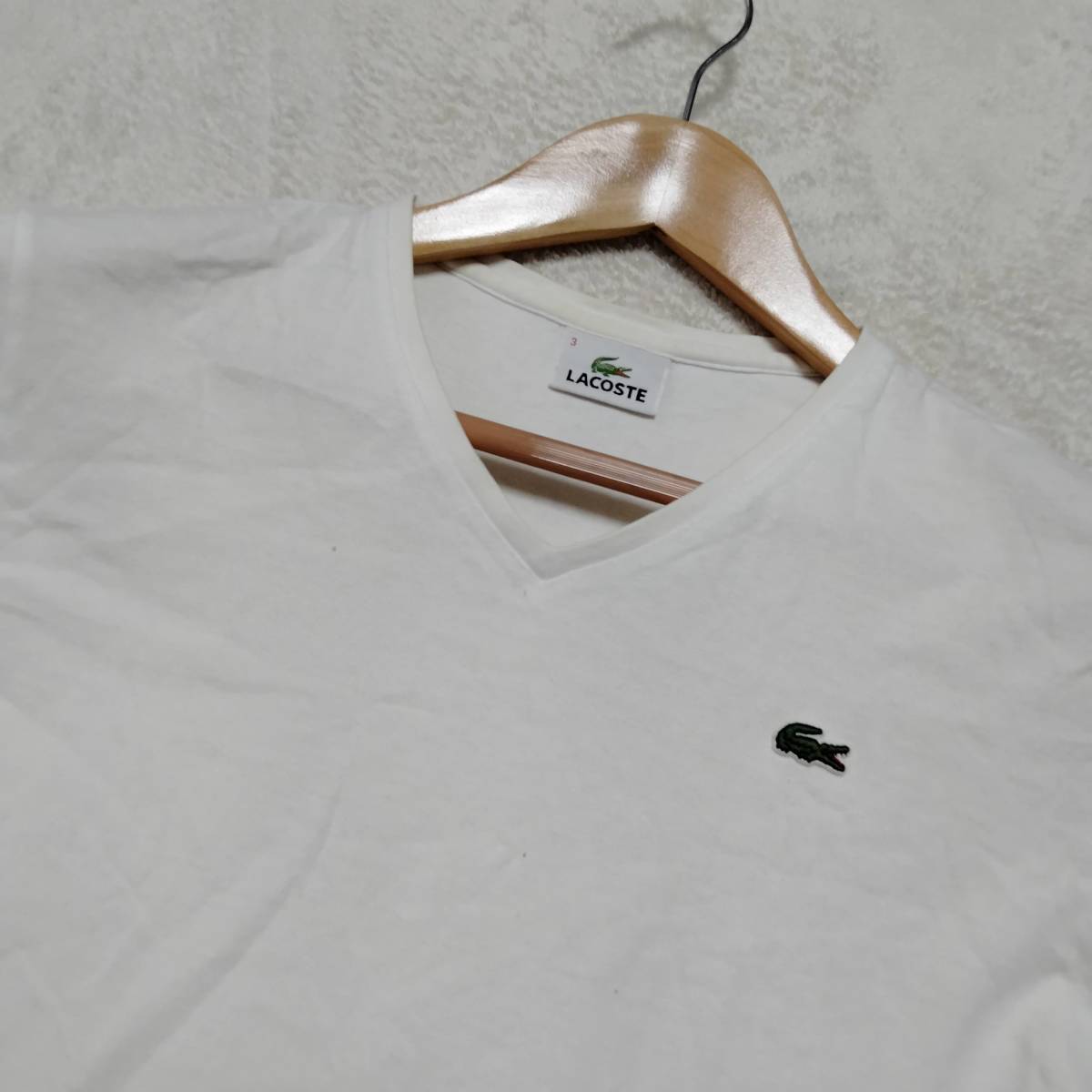 LACOSTE ラコステ Vネック カットソー トップス Tシャツ ワンポイントロゴ コットン100％ 長袖 ホワイト サイズ3 smm85_画像3