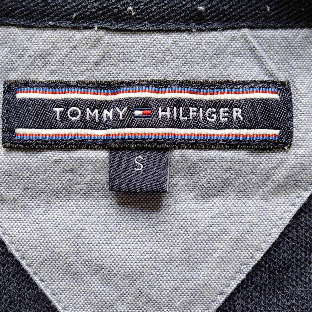 TOMMY HILFIGER トミーヒルフィガー ポロシャツ トップス 無地 半袖 胸ポケット 袖ロゴ レディース ダークブルー サイズS smm109_画像6