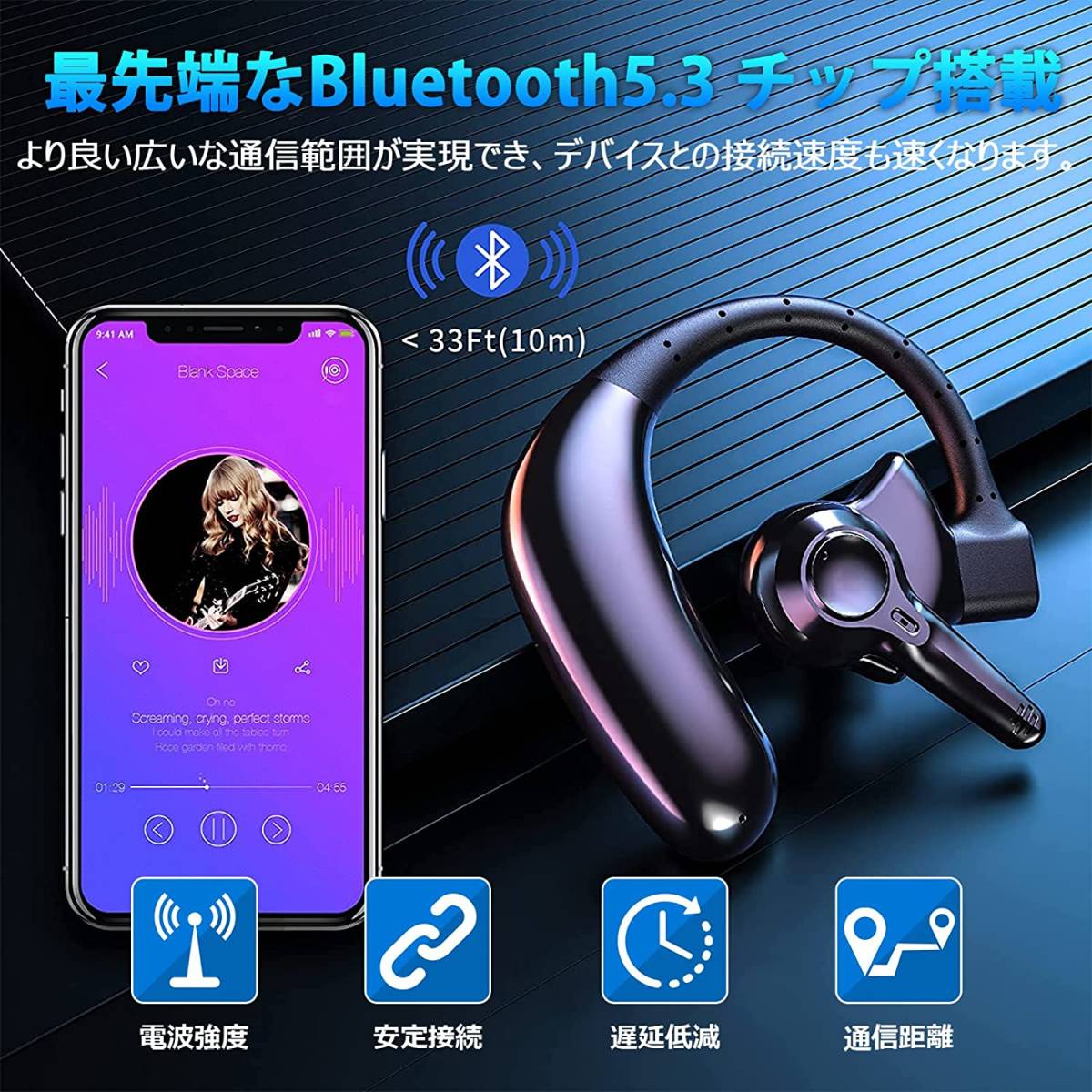 726 Bluetoothヘッドセット ワイヤレスイヤホン Bluetoothイヤホン ブルートゥースイヤホン ビジネスヘッドセット 耳掛け型の画像3