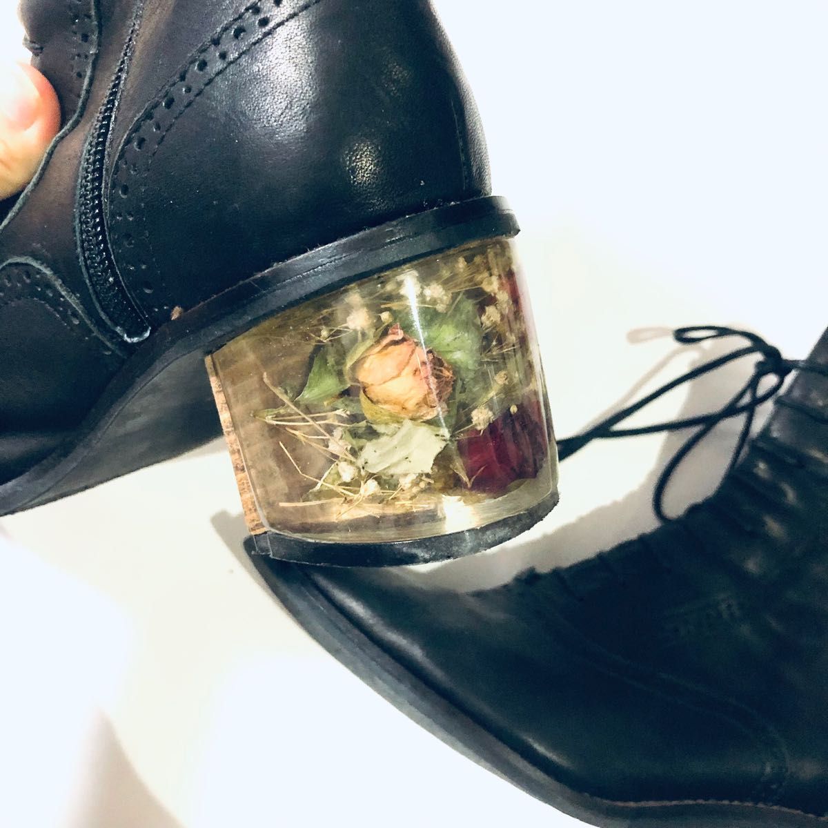 MABATAKI美雨 24.5cm ブーツ 黒 薔薇 ドライフラワー レースアップ