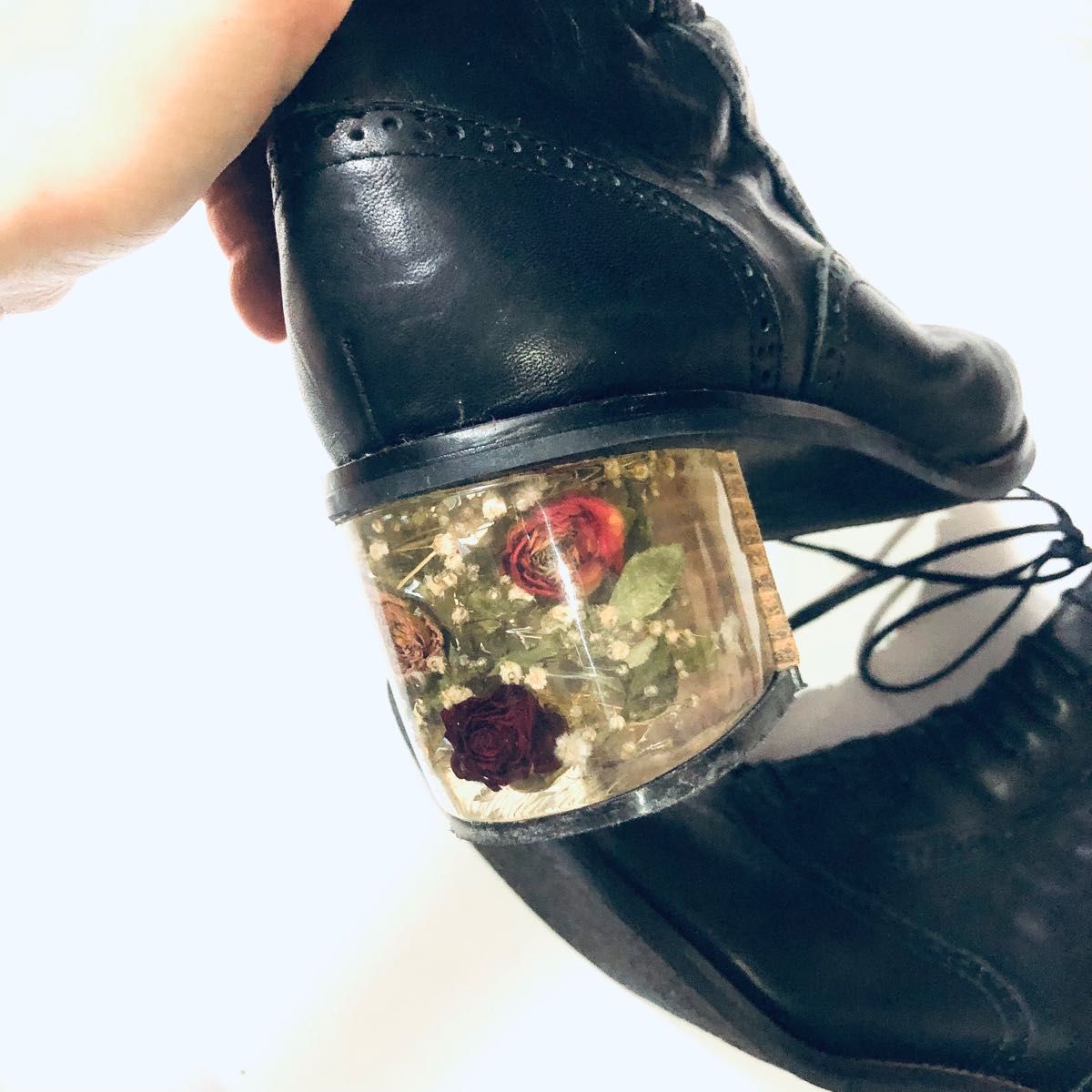 MABATAKI美雨 24.5cm ブーツ 黒 薔薇 ドライフラワー レースアップ