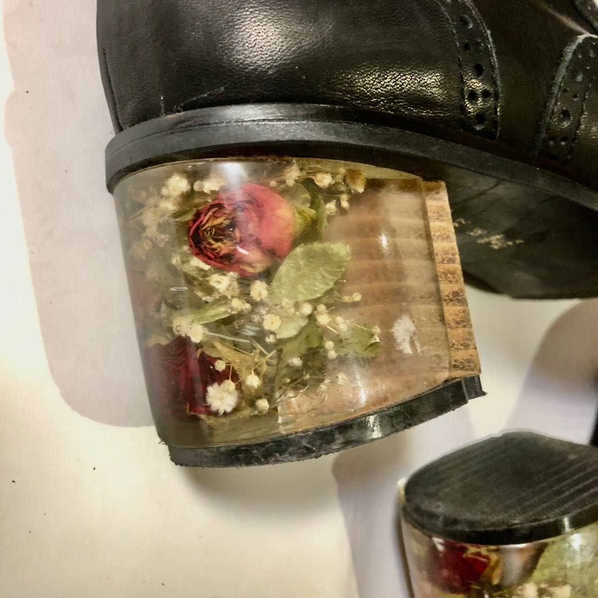 MABATAKI美雨 24.5cm ブーツ 黒 薔薇 ドライフラワー レースアップ