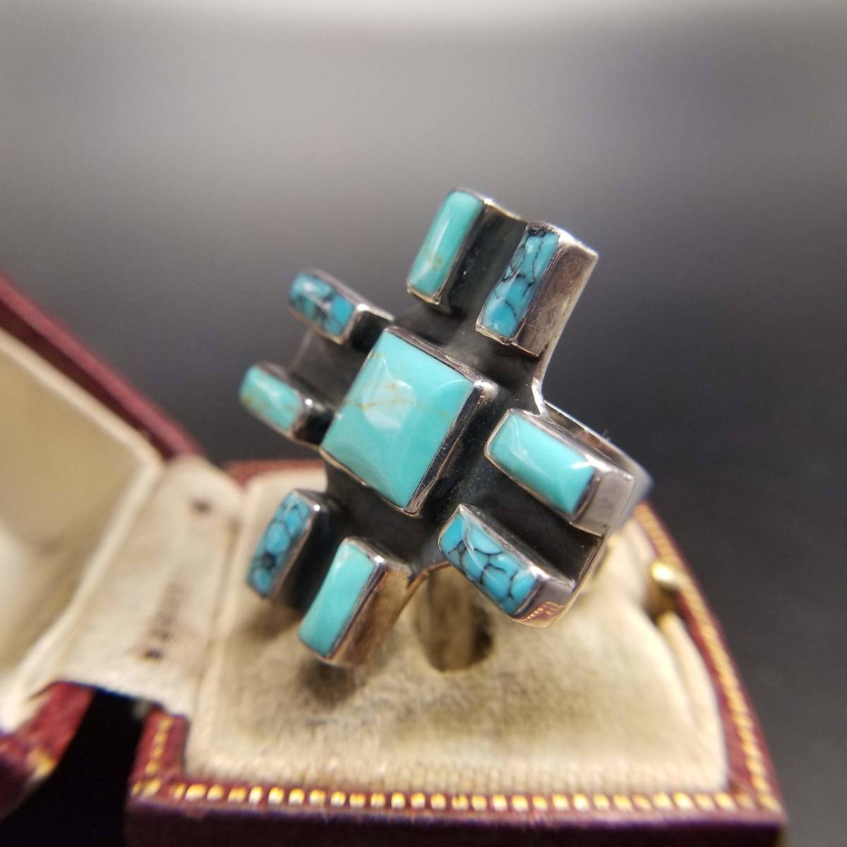 メキシコ ハウライト 天然石 ターコイズ ヴィンテージ シルバー 17.2g リング 指輪 レトロ アクセサリー ジュエリー 輸入 6Y-1