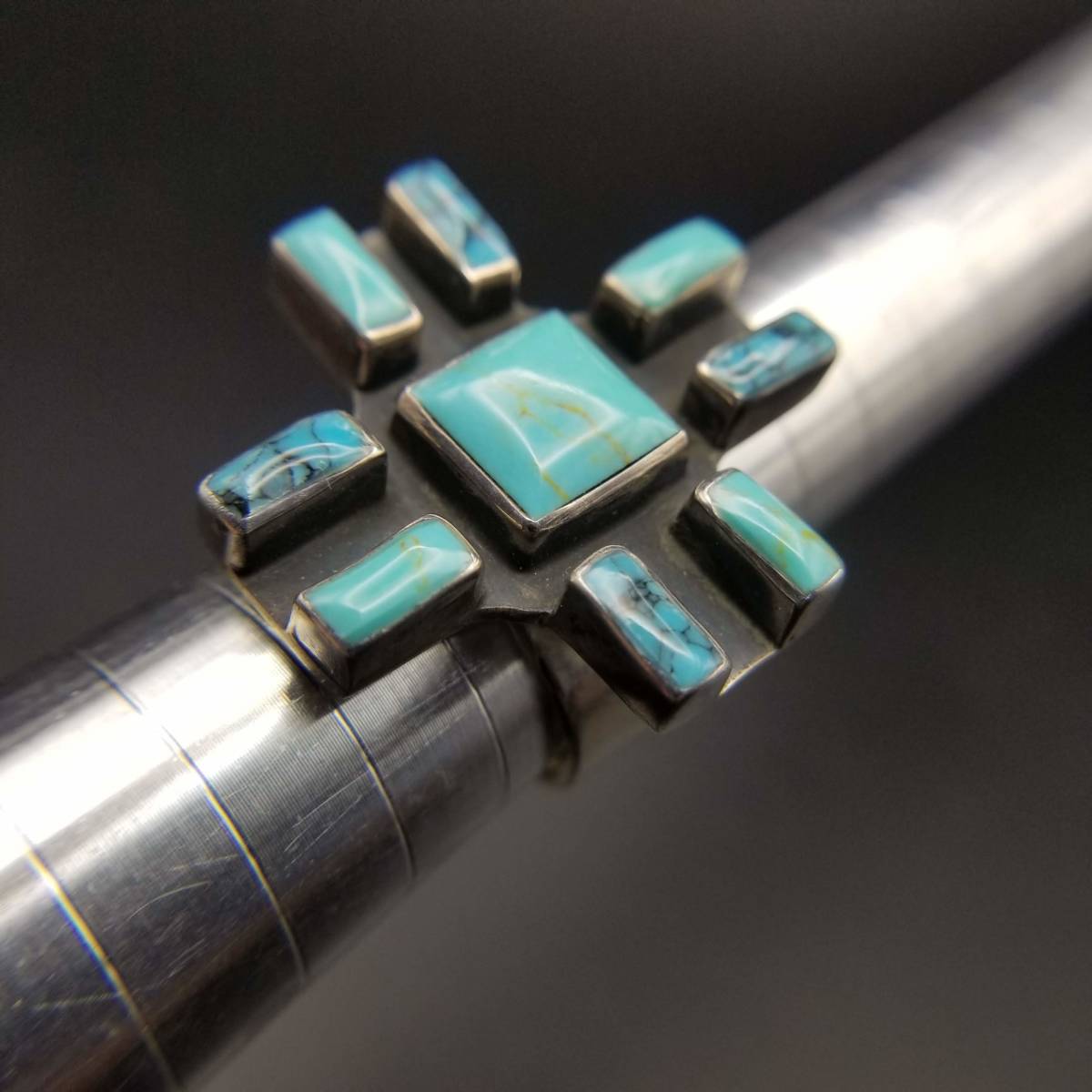 メキシコ ハウライト 天然石 ターコイズ ヴィンテージ シルバー 17.2g リング 指輪 レトロ アクセサリー ジュエリー 輸入 6Y-1