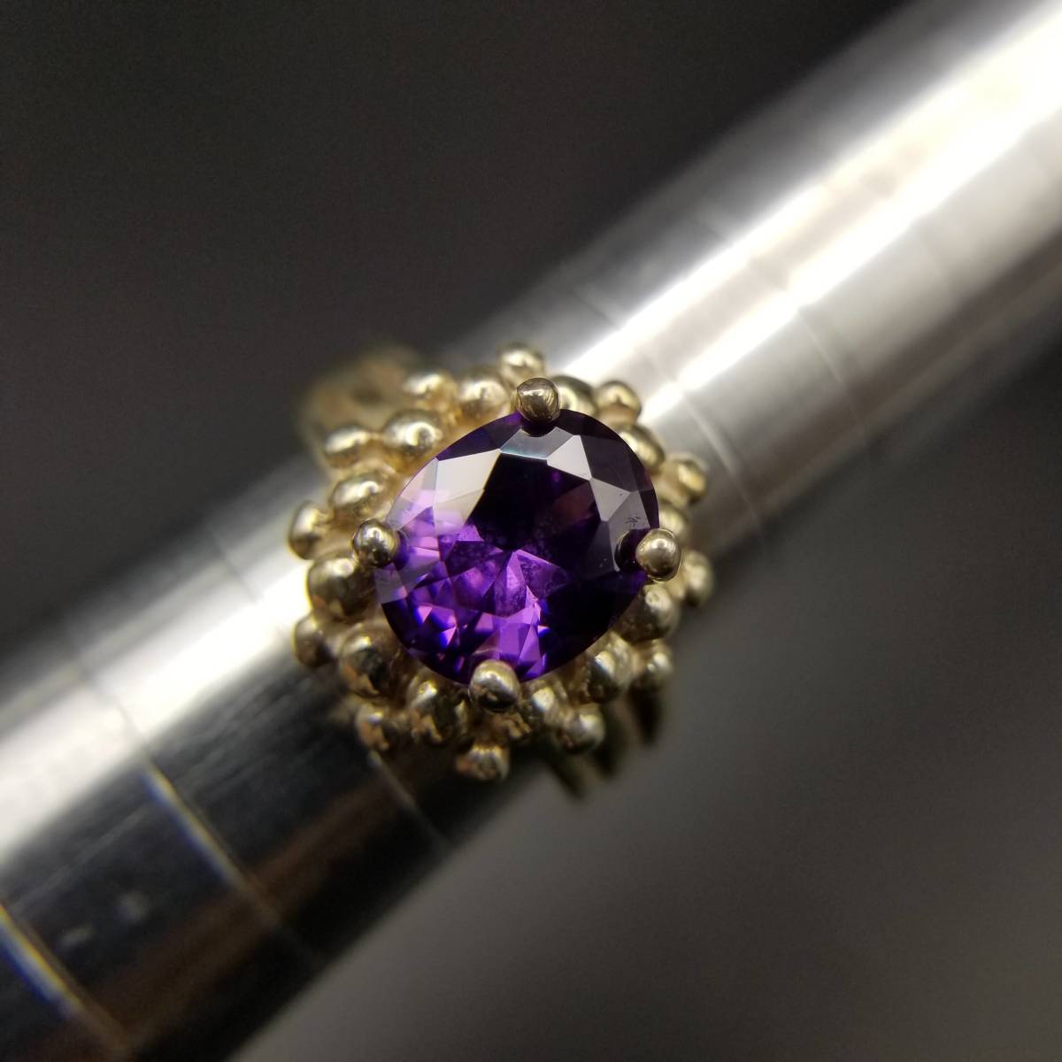  amethyst color zircon dot 925 silver Vintage ring elegant silver ring Showa Retro purple do wrestling 6Y-2