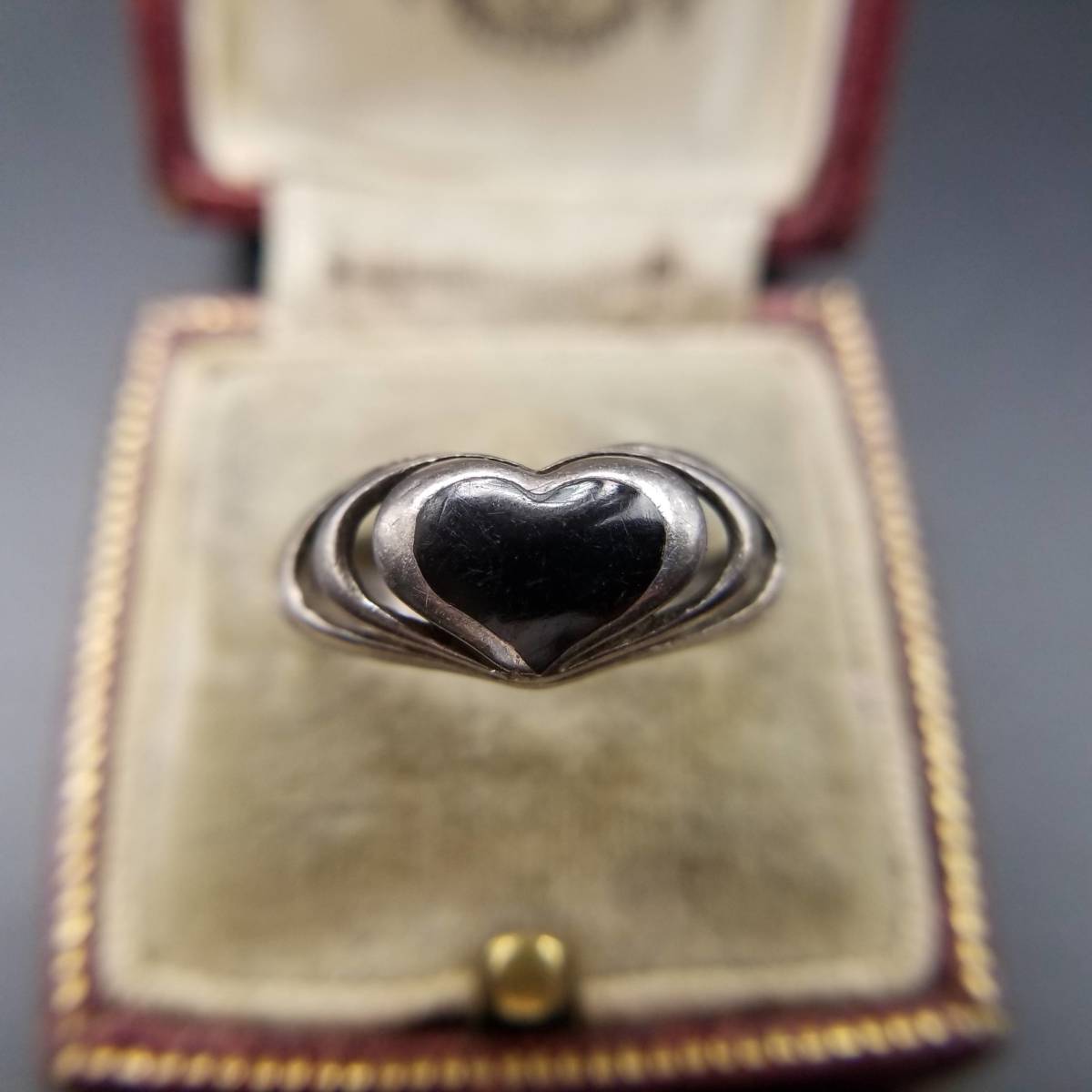 KABANA onyx Heart ...925 silver American Vintage ring silver ring open Work bending line KBN 80\'s 90\'s USA 6Y-2