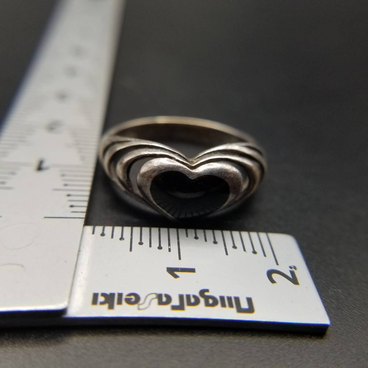 KABANA onyx Heart ...925 silver American Vintage ring silver ring open Work bending line KBN 80\'s 90\'s USA 6Y-2