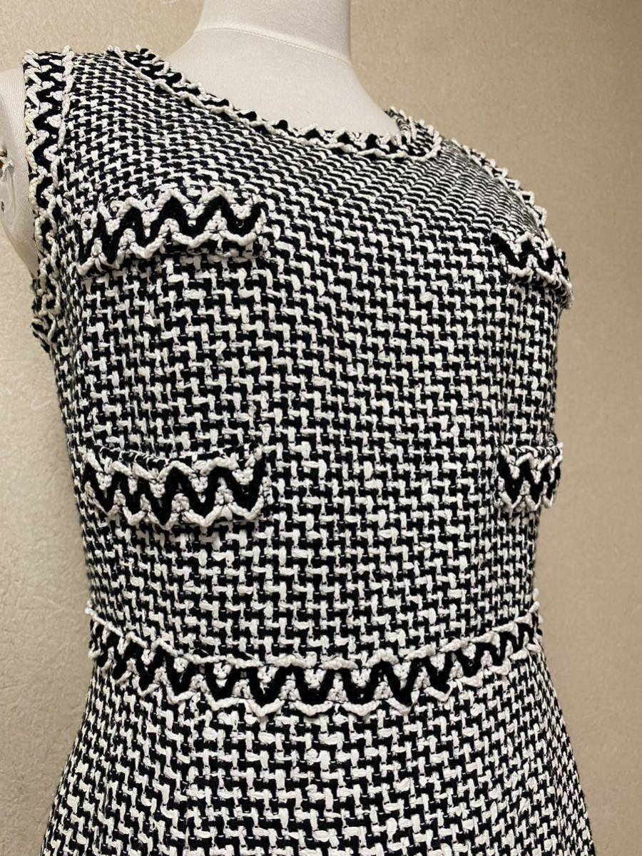 TOBECHIC 42 toe Be Schic *USED* LINTON Lynn ton wonderful tweed One-piece black white 