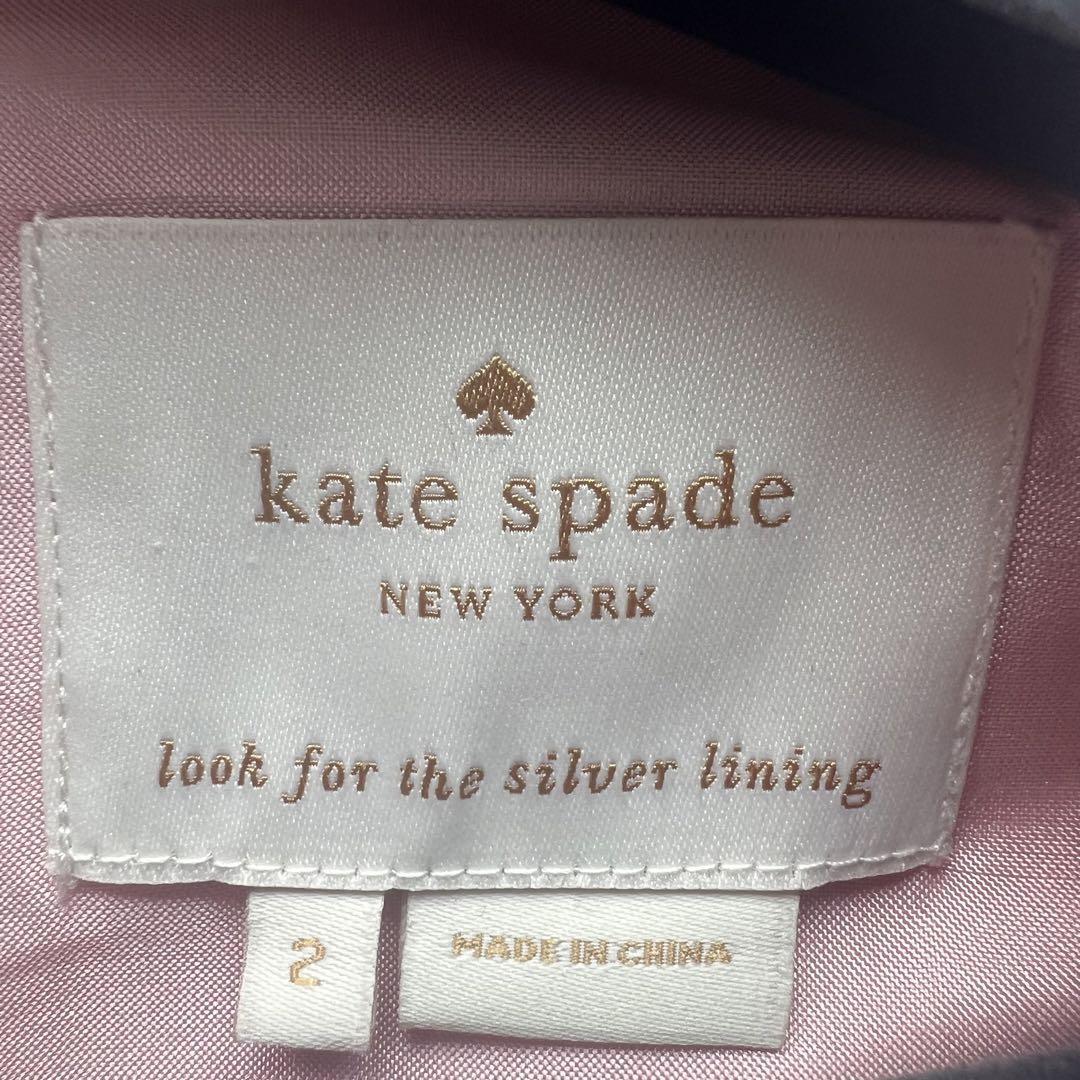 【良品】kate spade バイカラードレス フレア 膝丈 2 M ピンク ケイトスペード レッド 赤 ノースリーブ