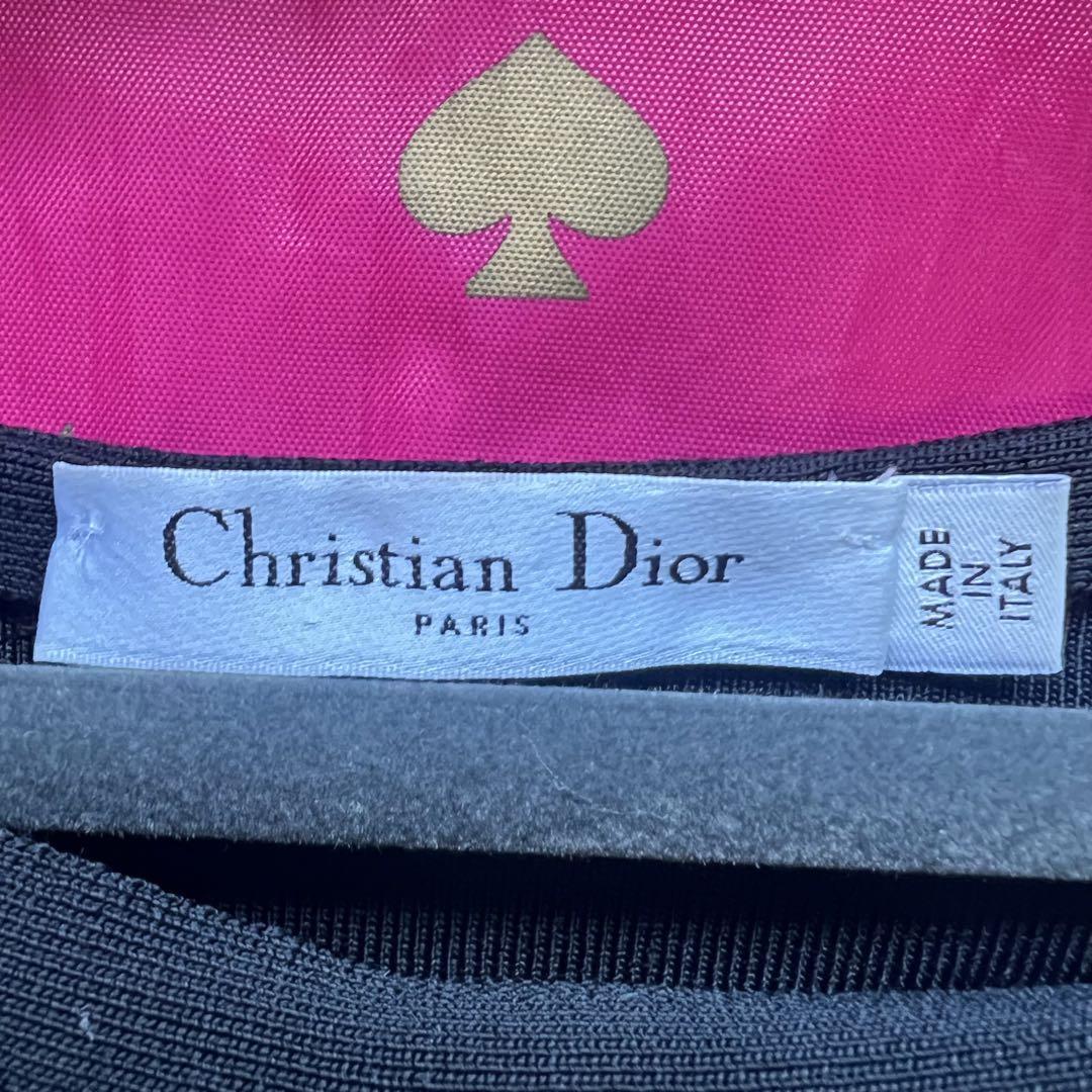 【美品】Christian Dior サマーニットワンピース ボーダー プリーツ クリスチャンディオール 黒 ブラック 半袖 ハーフスリーブ フレア