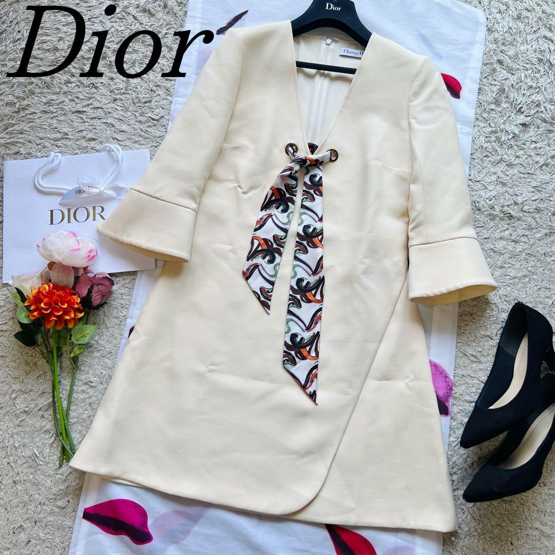 良品】Christian Dior スカーフワンピース ベージュ フレア 良品】Christian Dior スカーフワンピース ベージュ フレア