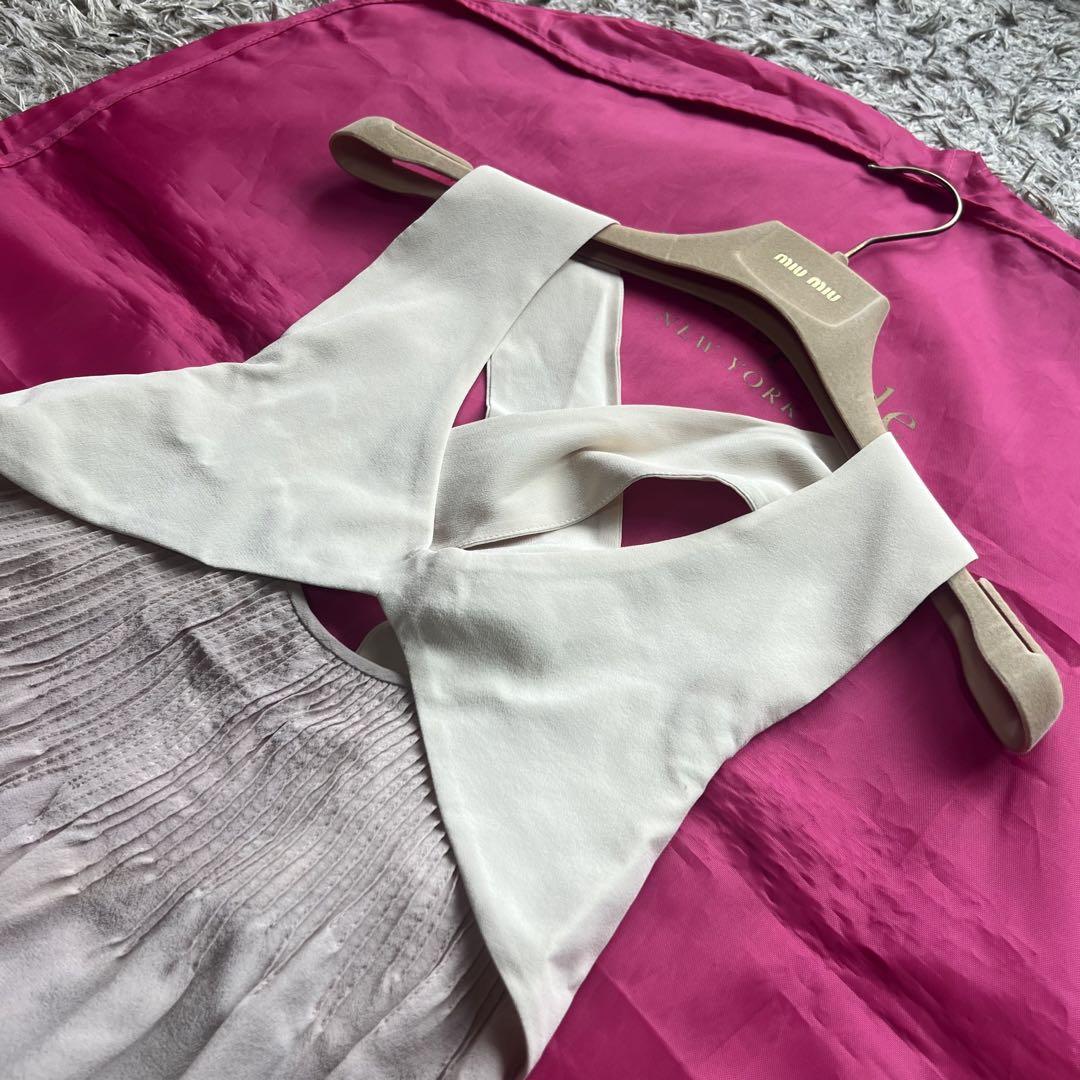美品】MIU MIU バイカラーワンピース ノースリーブ 40 ホワイトミュウ