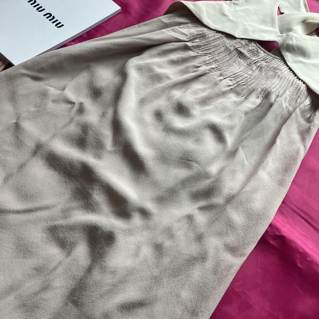 美品】MIU MIU バイカラーワンピース ノースリーブ 40 ホワイトミュウ