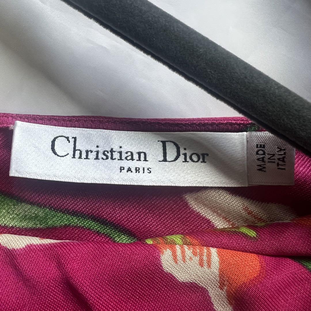 美品】Christian Dior 総柄ワンピース ピンク フレンチスリーブ