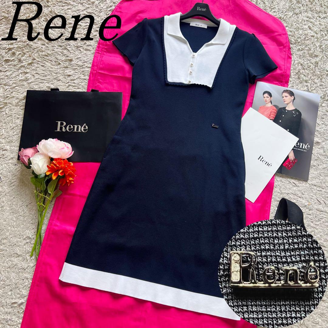 美品】Rene フレンチスリーブワンピース 紺-