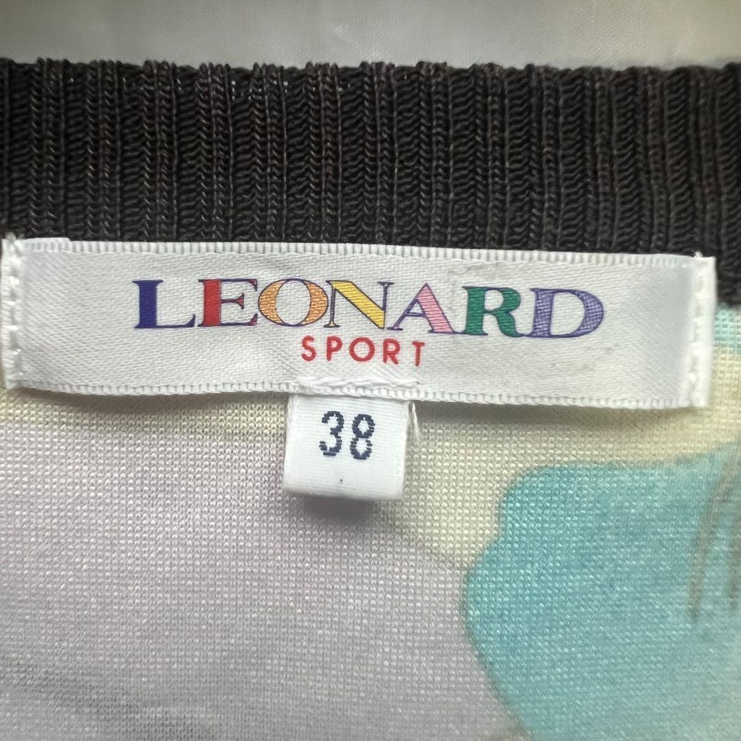 大人の上質 半袖 ブルー 総柄膝丈ワンピース 【美品】LEONARD ブラウン