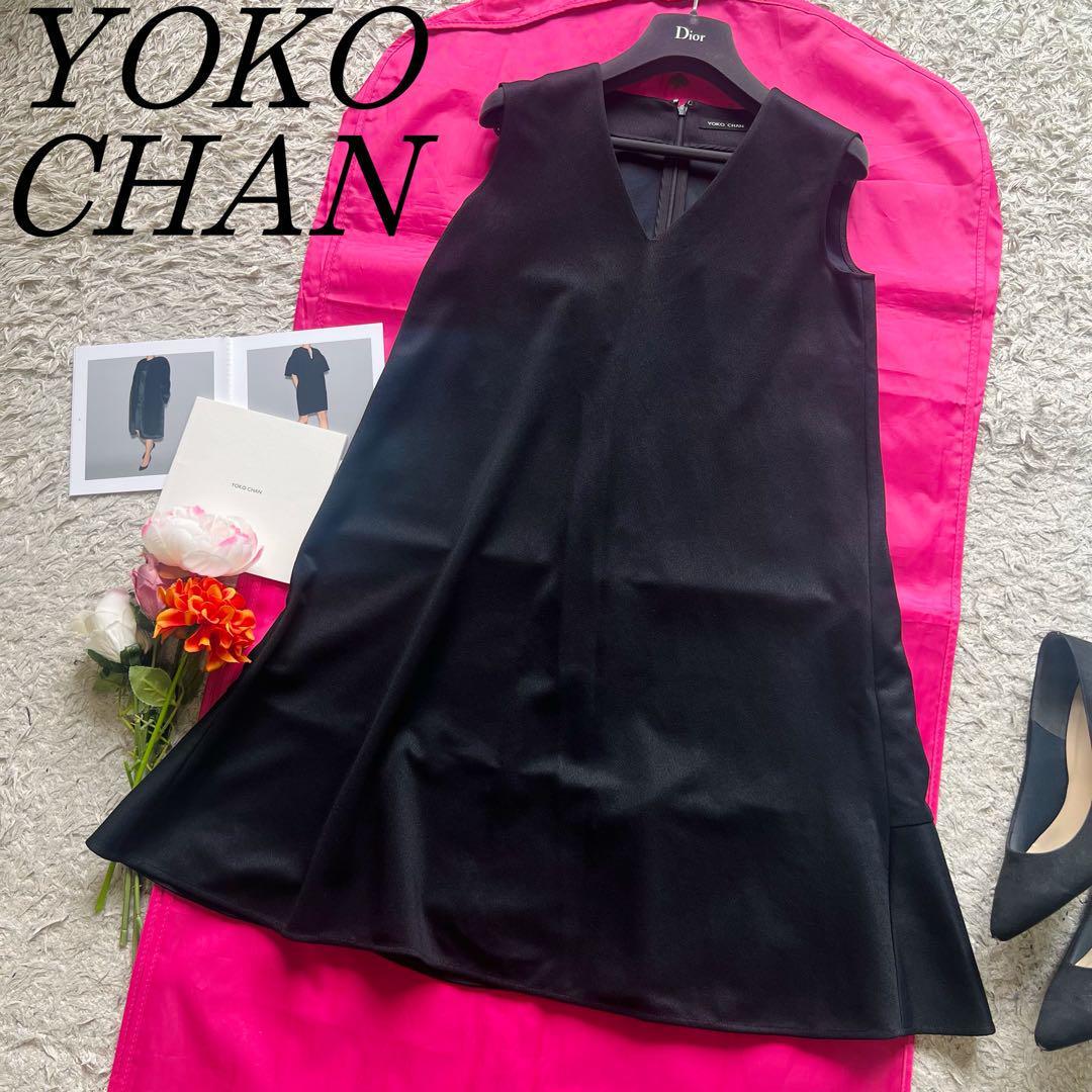 【美品】YOKO CHAN フレアワンピース ブラック Ｖネック 36 膝丈 ヨーコチャン S 黒