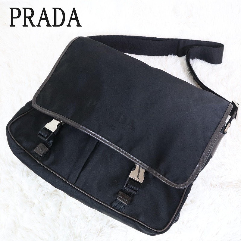 美品】PRADA プラダ ショルダー メッセンジャーバッグ 三角ロゴ A4可-