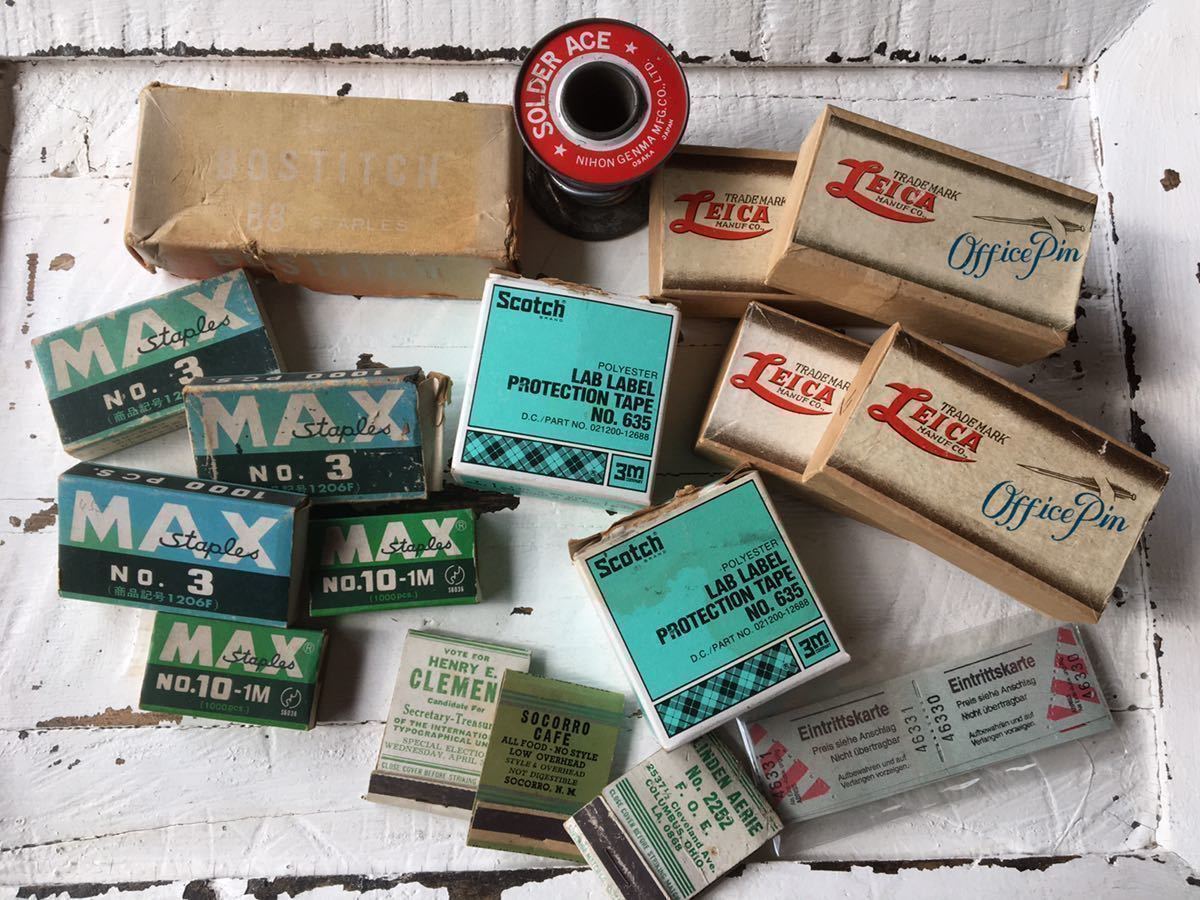  Vintage # matchbox MAX stapler needle miscellaneous goods set # old tool display small articles set 