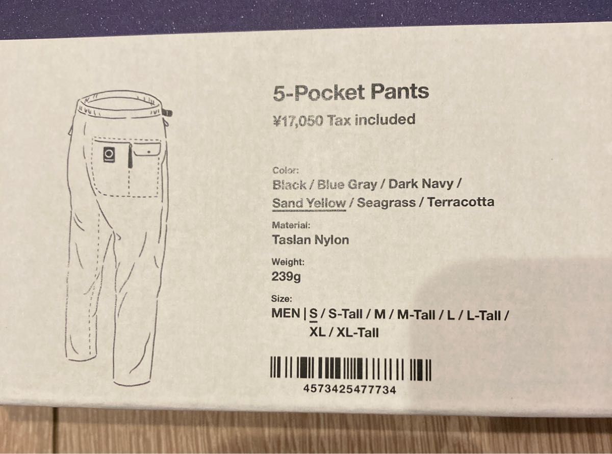 【新品】山と道 5-Pocket Pants Sand Yellow MEN