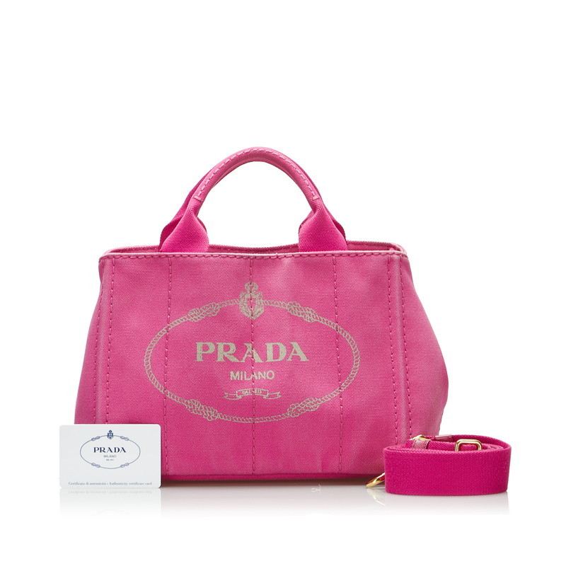 プラダ カナパ ミニ ロゴ ハンドバッグ ショルダーバッグ 2WAY B2439G ピンク キャンバス レディース PRADA 【中古】_画像1