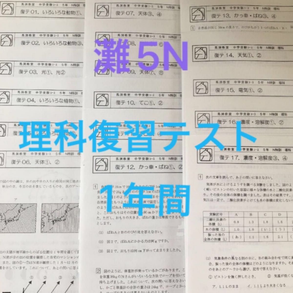 馬渕教室 5N特訓 理科 復習テスト17回（1年間分）